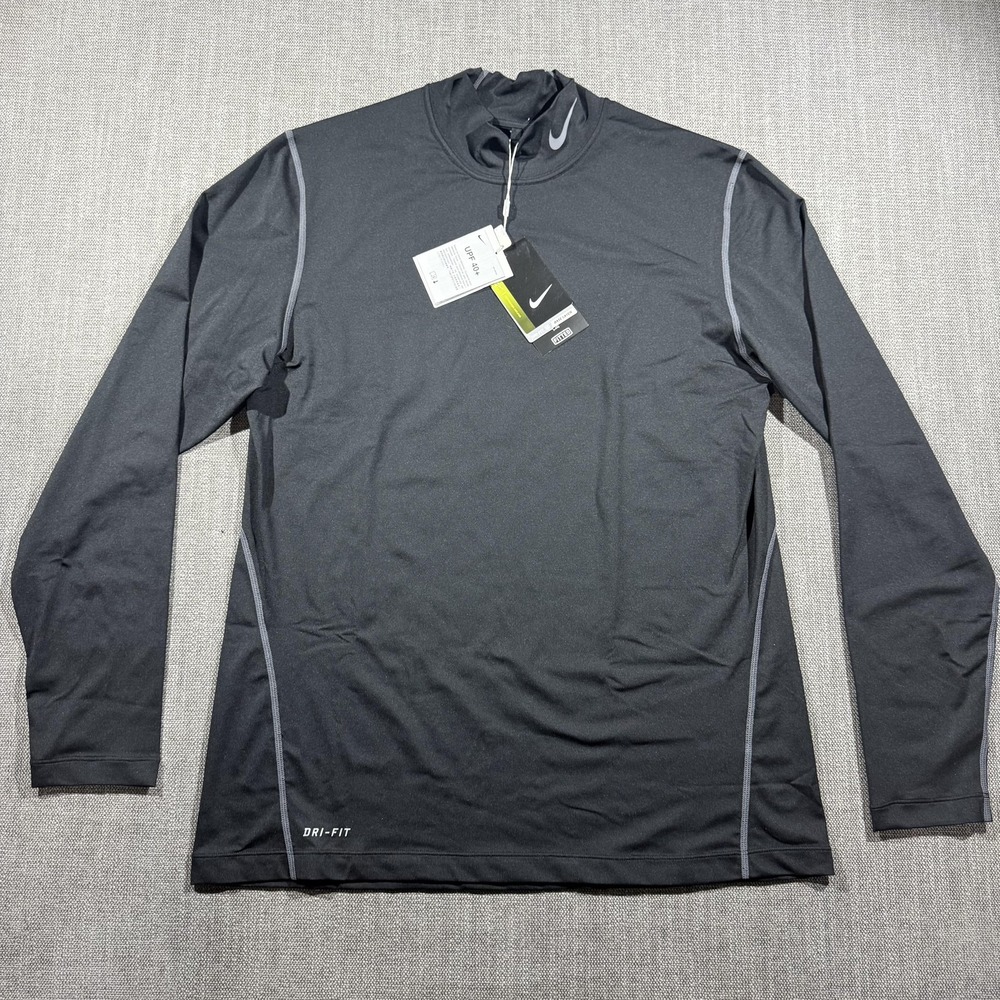 Nike Golf Shirt Mens Large Gray Long Sleeve Dri-Fit Tour Performance Mock Neck